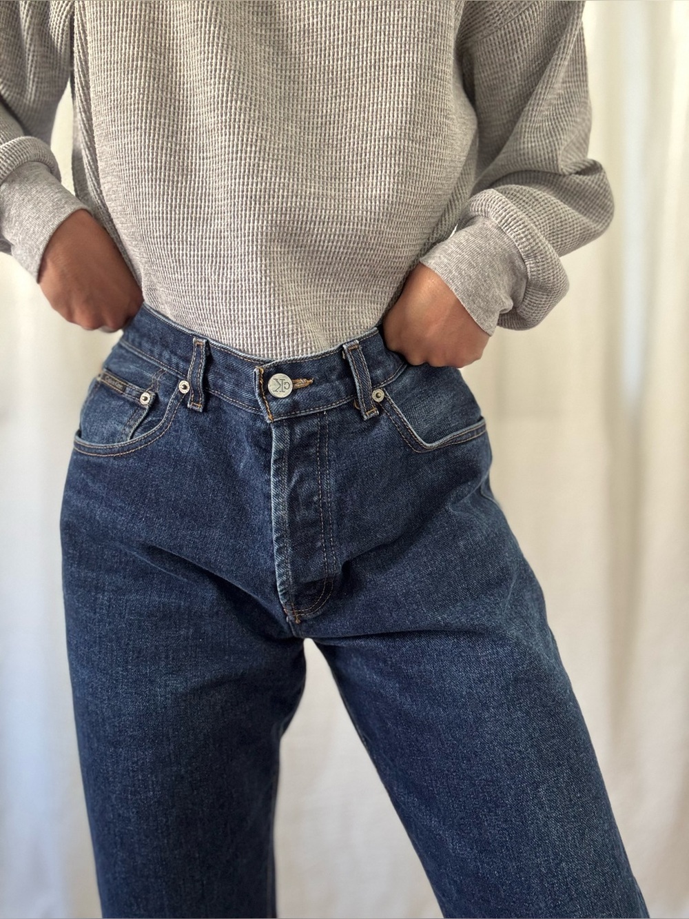 Vintage Calvin Klein 90s dark wash straight leg jeans CK button fly